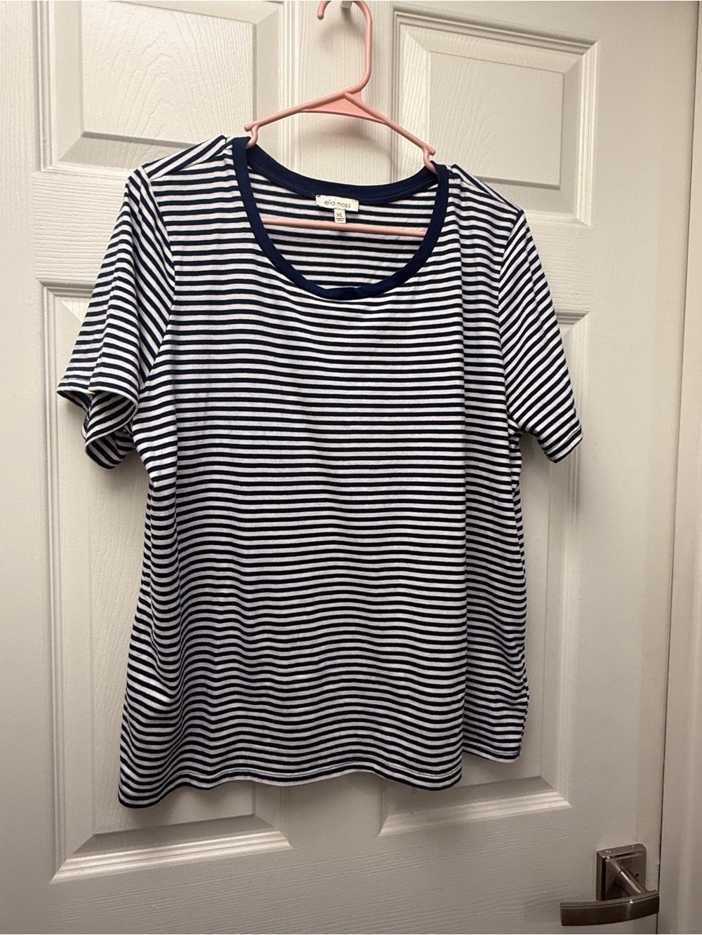Ella Moss Navy and White Striped Short Sleeve Tee